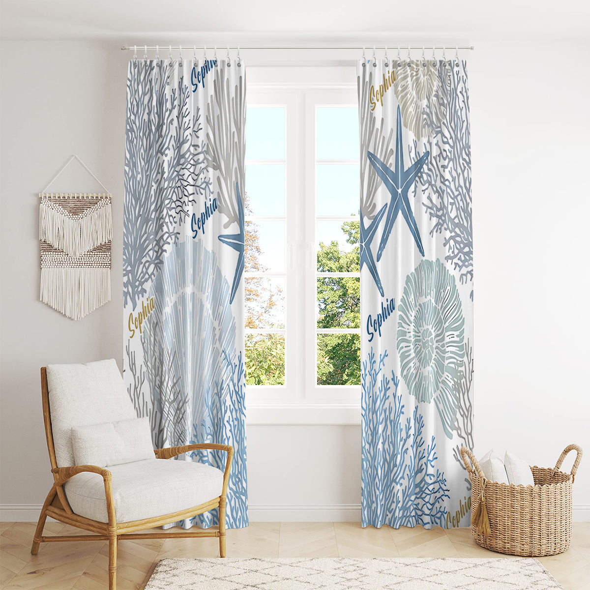 Coral Seashells Starfish - Personalized Sea Lover Blackout Window Curtain/ Drapes Set