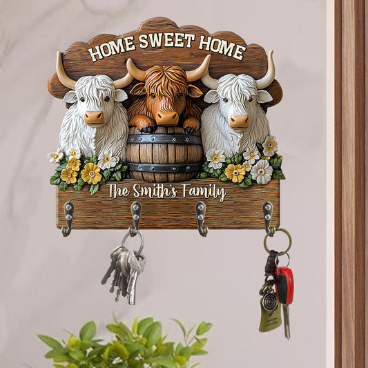 Home Sweet Home - Porte-clés personnalisé en forme de vache des Highlands