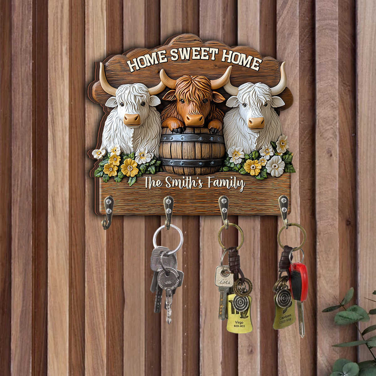 Home Sweet Home - Personalized Highland Cow Custom Shaped Key Rack