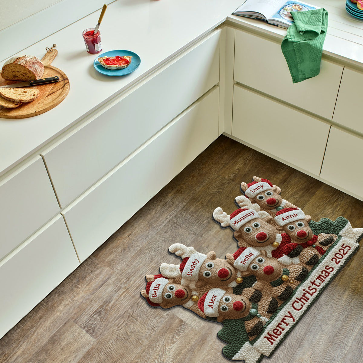 Cute Reindeer Holiday - Personalized Family Non-Slip Tufted Rug