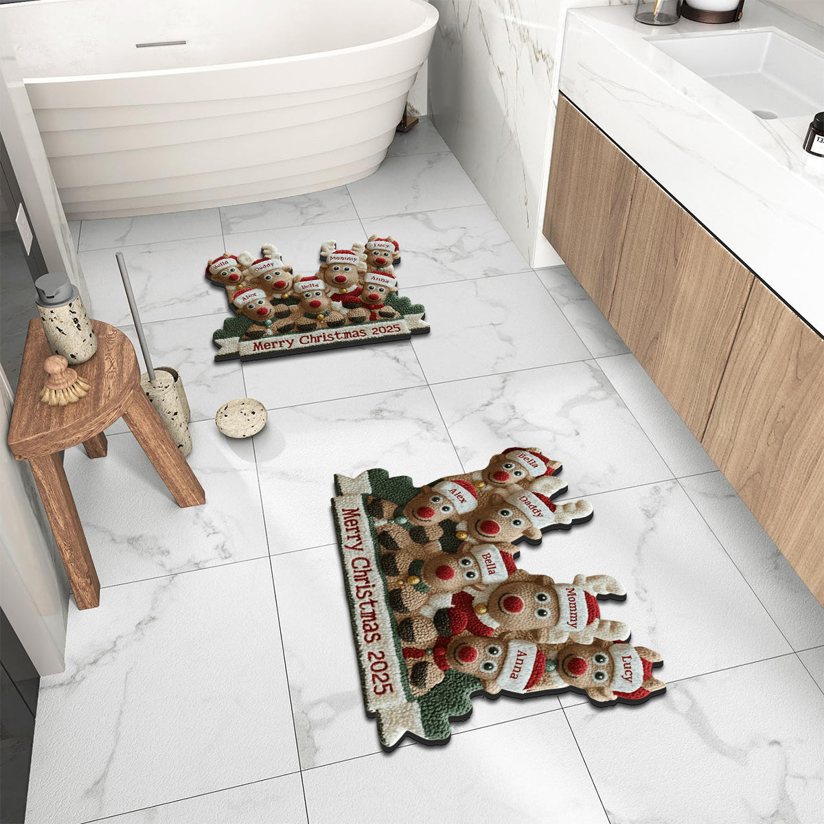 Cute Reindeer Holiday - Personalized Family Non-Slip Tufted Rug