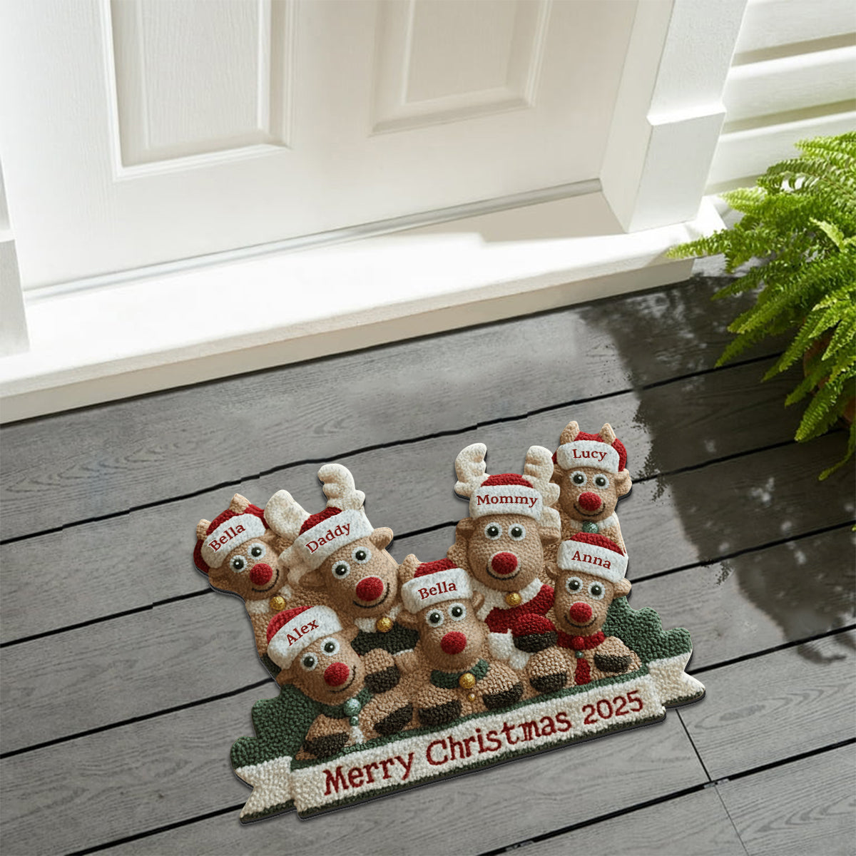 Cute Reindeer Holiday - Personalized Family Non-Slip Tufted Rug