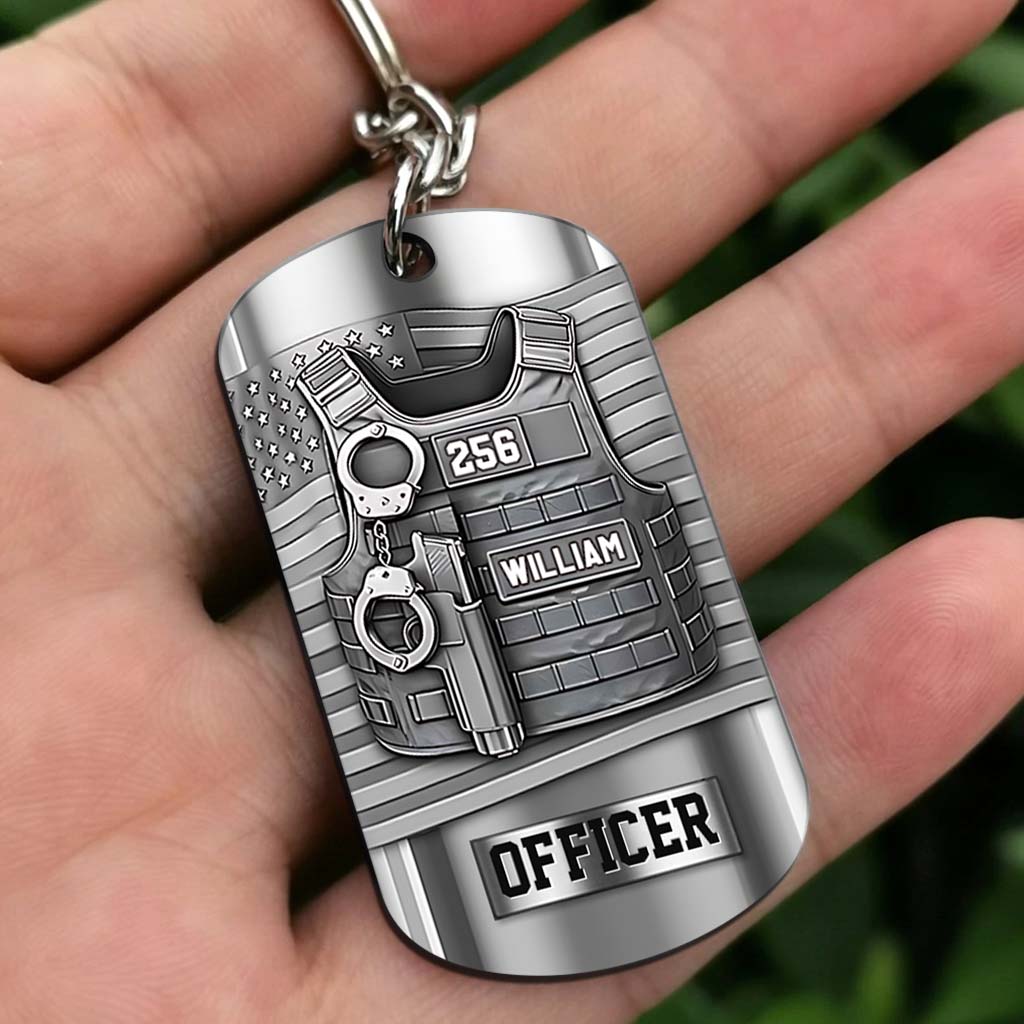 Servir et protéger - Porte-clés personnalisé en acier inoxydable pour policier