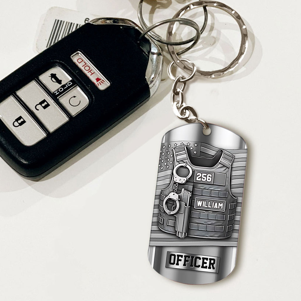 Servir et protéger - Porte-clés personnalisé en acier inoxydable pour policier