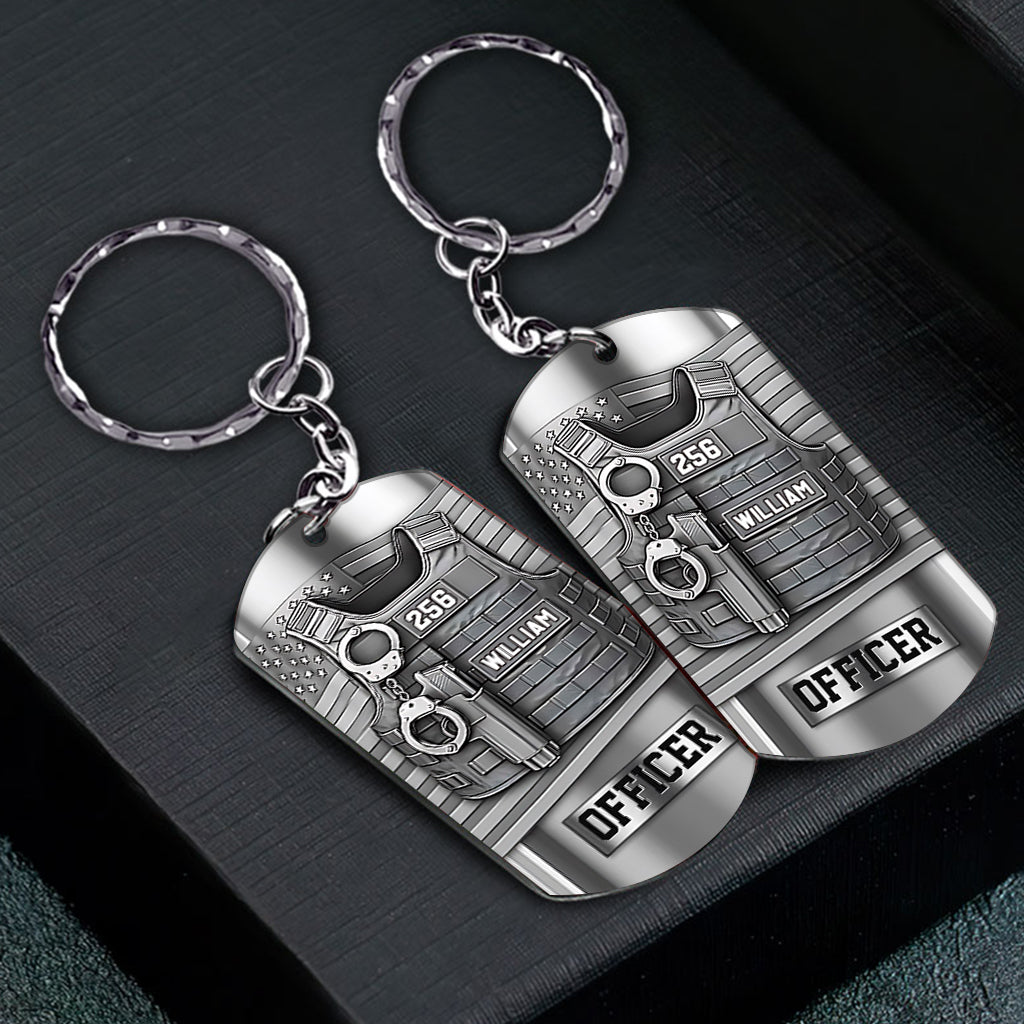 Servir et protéger - Porte-clés personnalisé en acier inoxydable pour policier