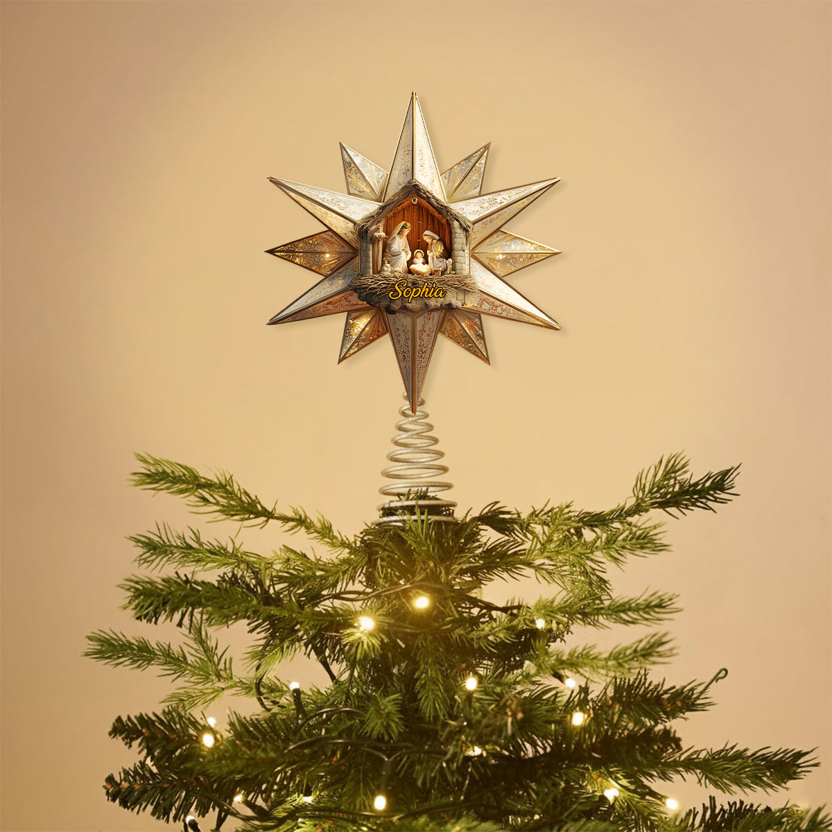 Étoile de Bethléem, scène de la Nativité - Décoration de sapin lumineuse chrétienne personnalisée à LED