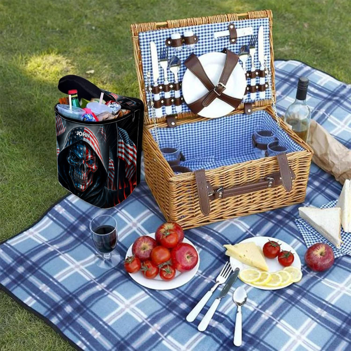 Patriotic Skull - Personalized Skull Portable Car Trash Can/ Organizer