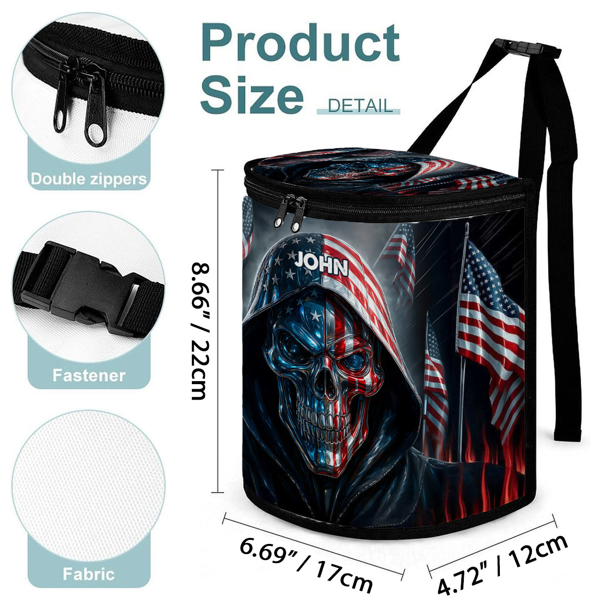 Patriotic Skull - Personalized Skull Portable Car Trash Can/ Organizer