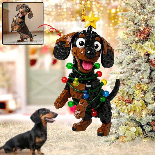 Cute Christmas Block Dog - Personalized Dog Custom Shaped Ornament