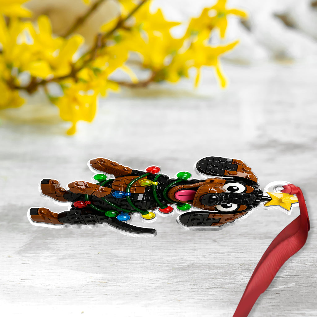 Adorable chien en forme de cube de Noël - Ornement de Noël personnalisé en forme de chien