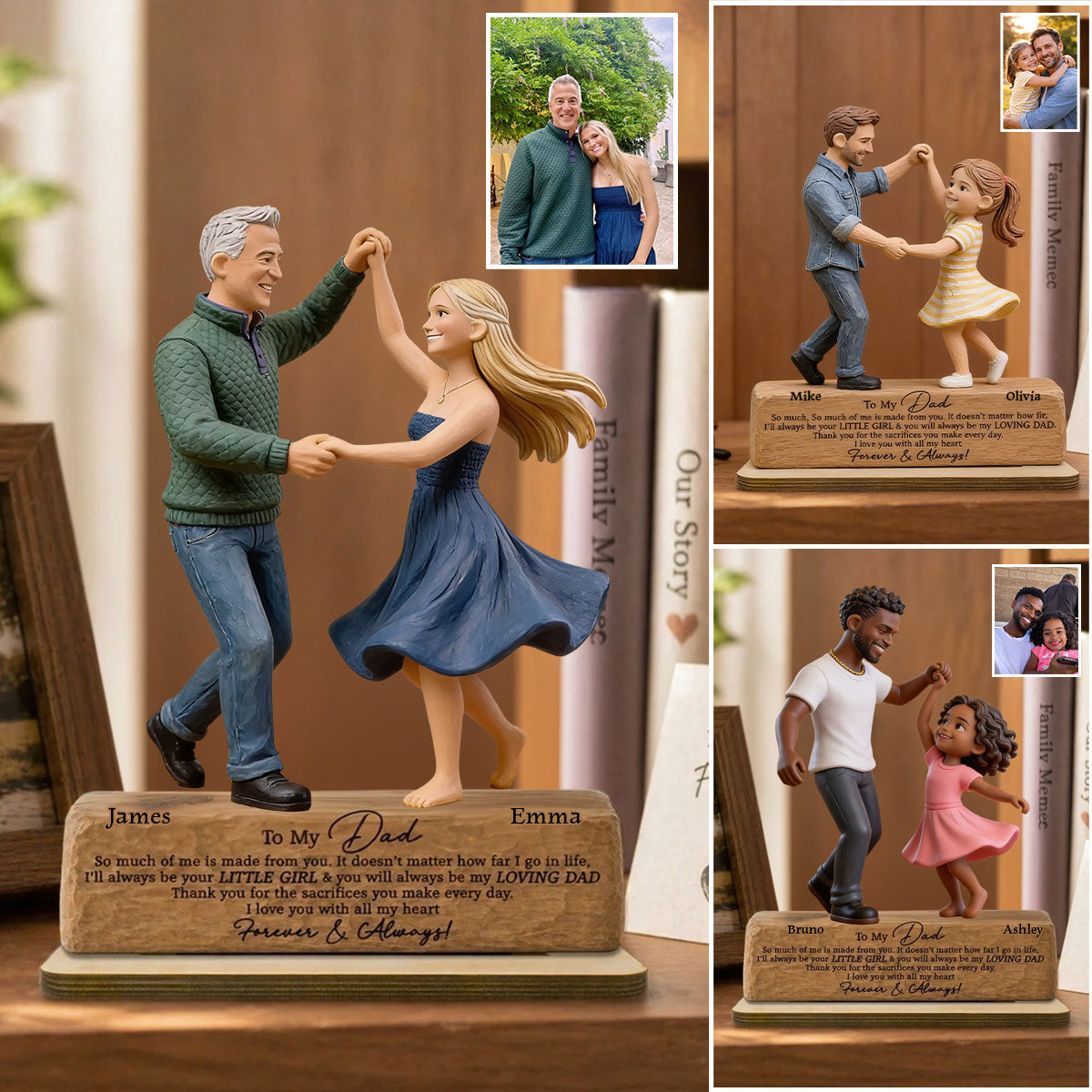 Je t'aime de tout mon cœur - Plaque en bois personnalisée en forme unique pour papa