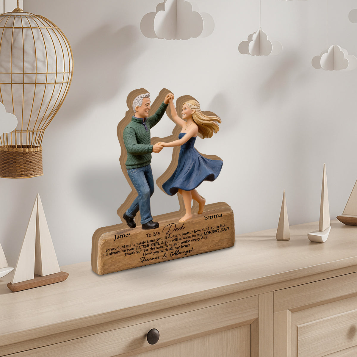 Je t'aime de tout mon cœur - Plaque en bois personnalisée en forme unique pour papa