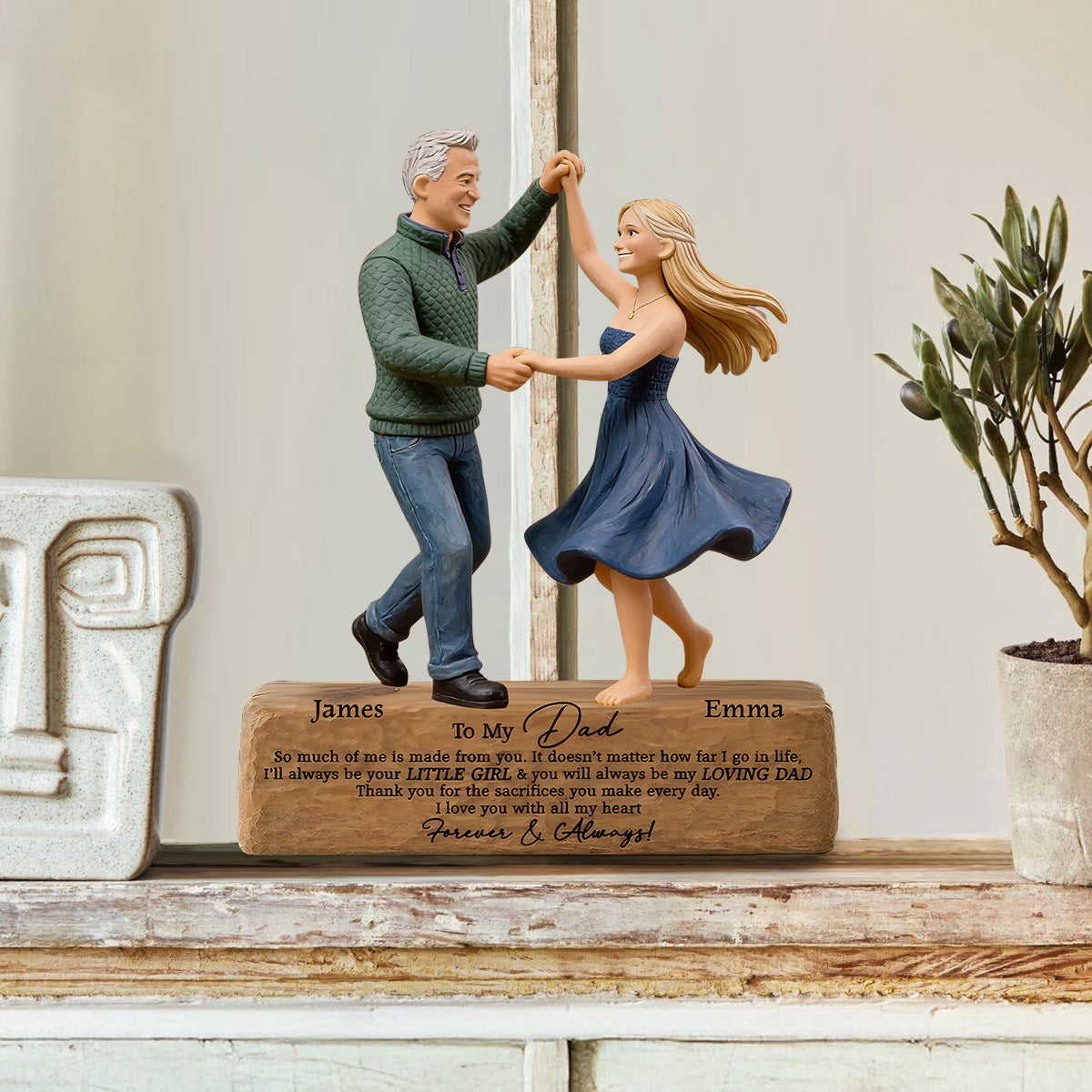 Je t'aime de tout mon cœur - Plaque en bois personnalisée en forme unique pour papa