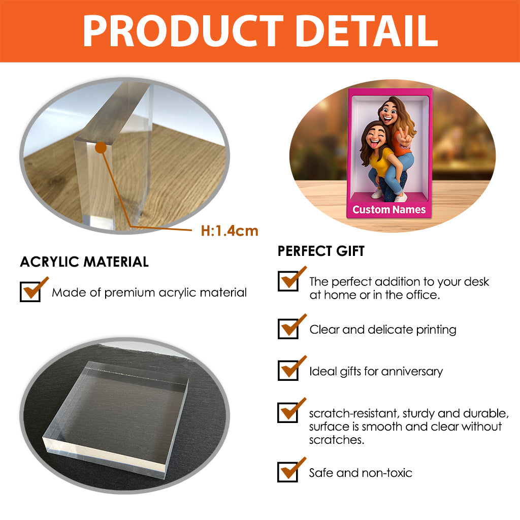 Plaque acrylique personnalisée « Meilleure amie » avec motif mascotte exagéré et humoristique, cadeau original et amusant.