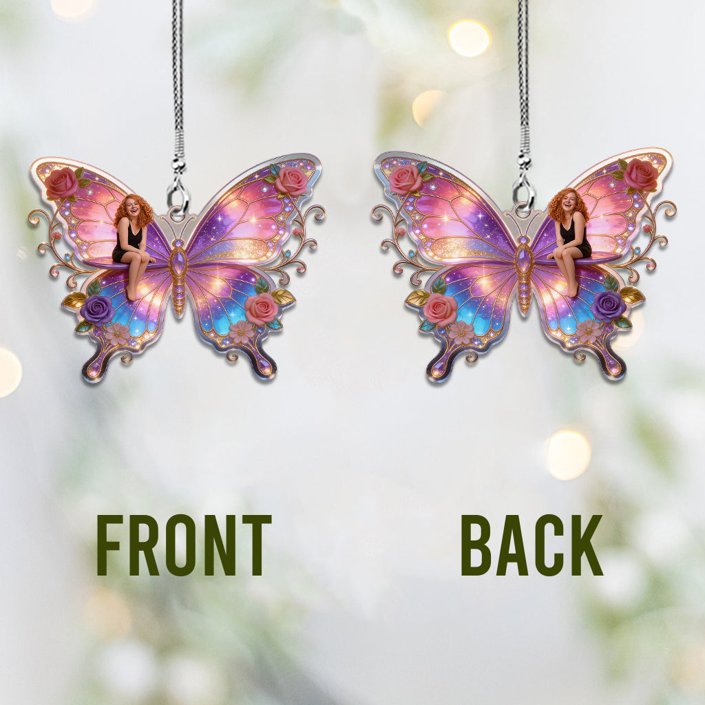 Self-love Gift, Butterfly Flower - Personalized Butterfly Car Ornament