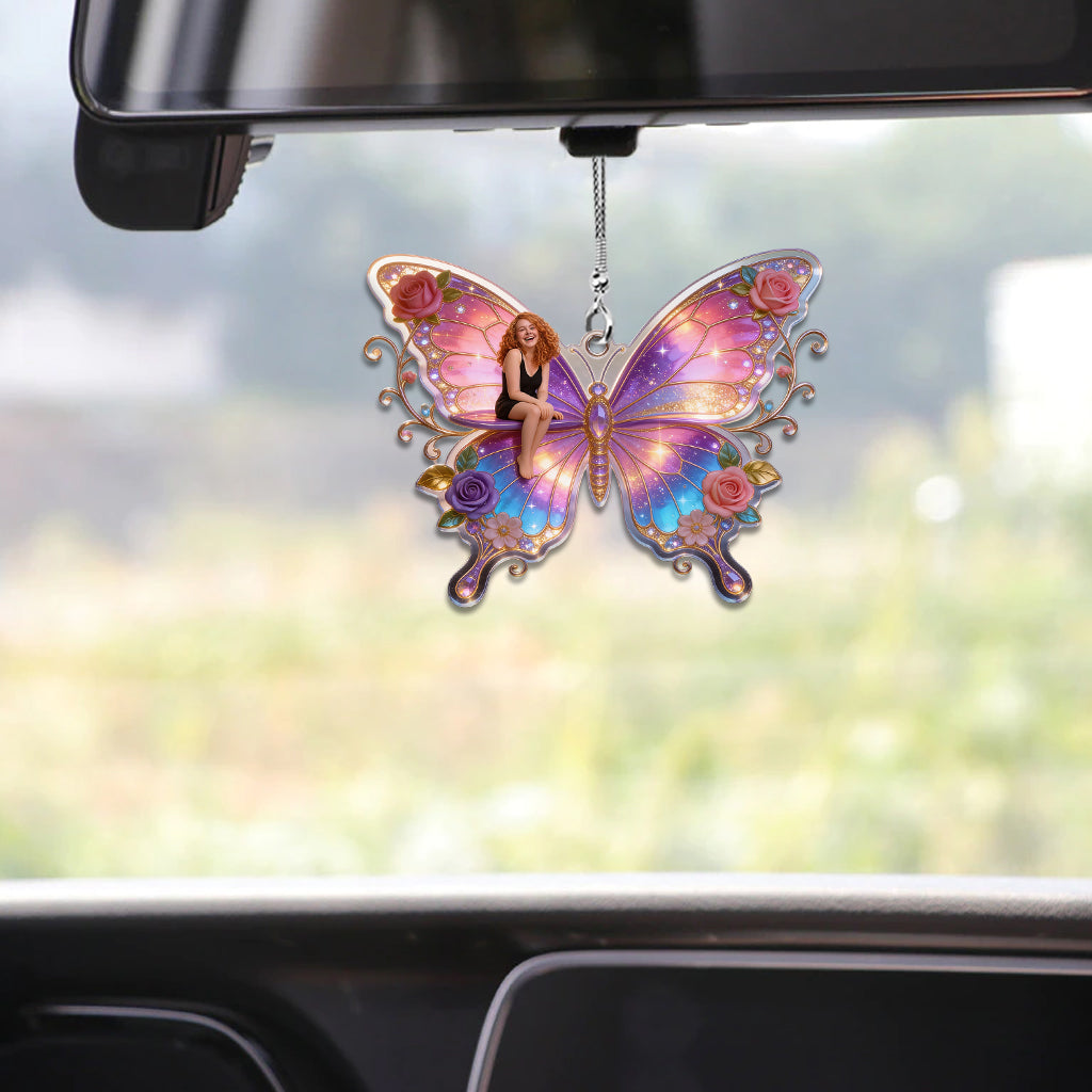 Self-love Gift, Butterfly Flower - Personalized Butterfly Car Ornament