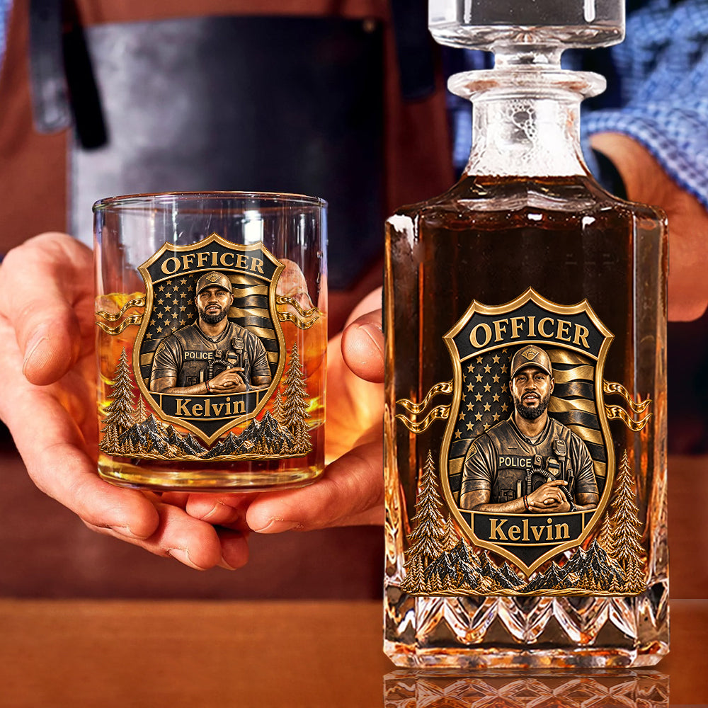Proud Police - Personalized Police Officer Whiskey Decanter Set