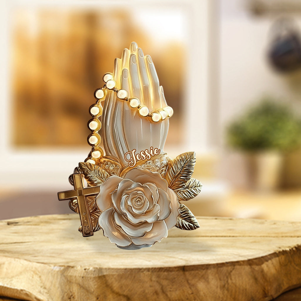 Mains en prière - Plaque acrylique chrétienne personnalisée en forme de main