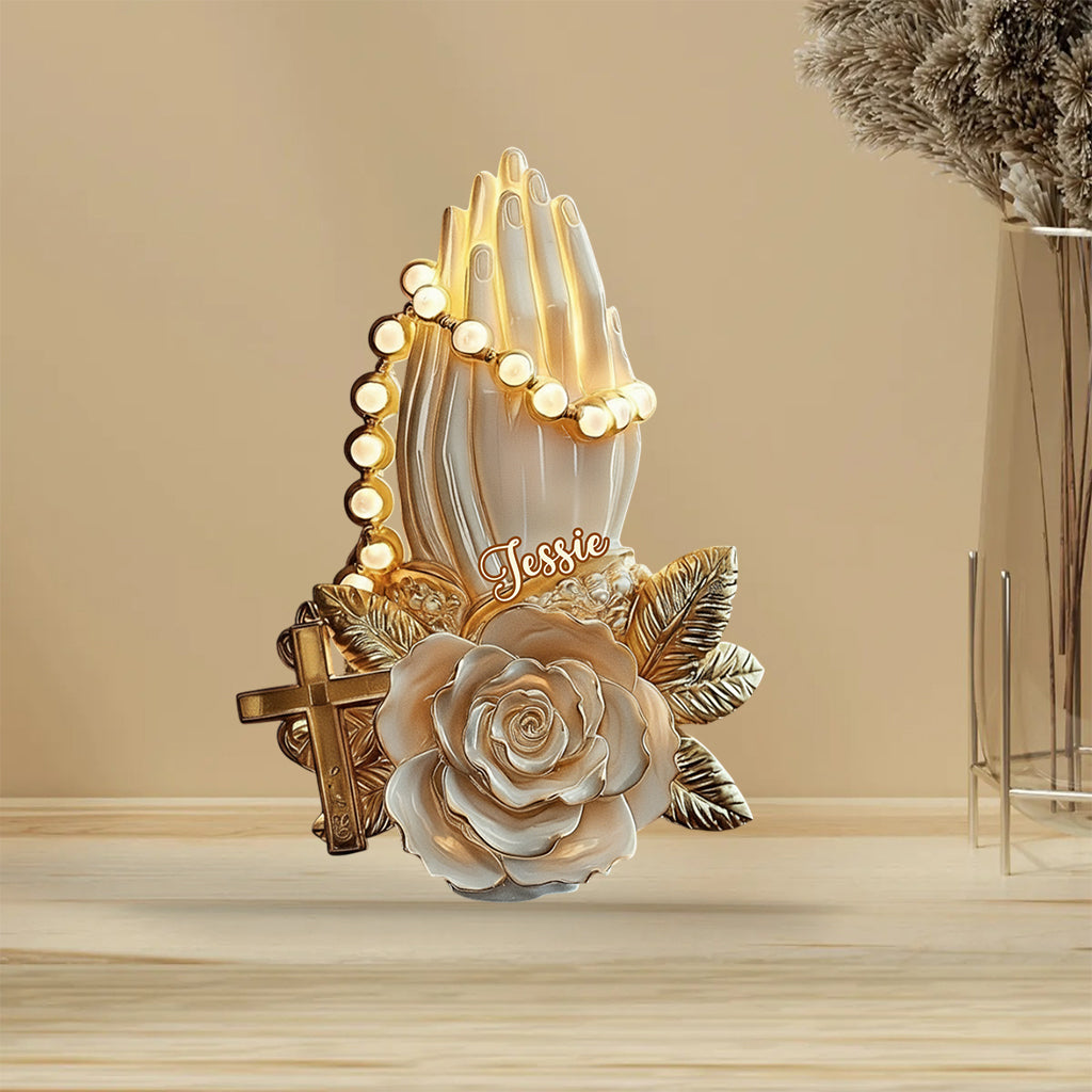 Mains en prière - Plaque acrylique chrétienne personnalisée en forme de main