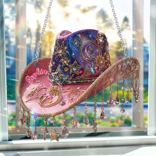 Magnifique chapeau de cowboy - Ornement attrape-soleil personnalisé pour fenêtre, style cowgirl