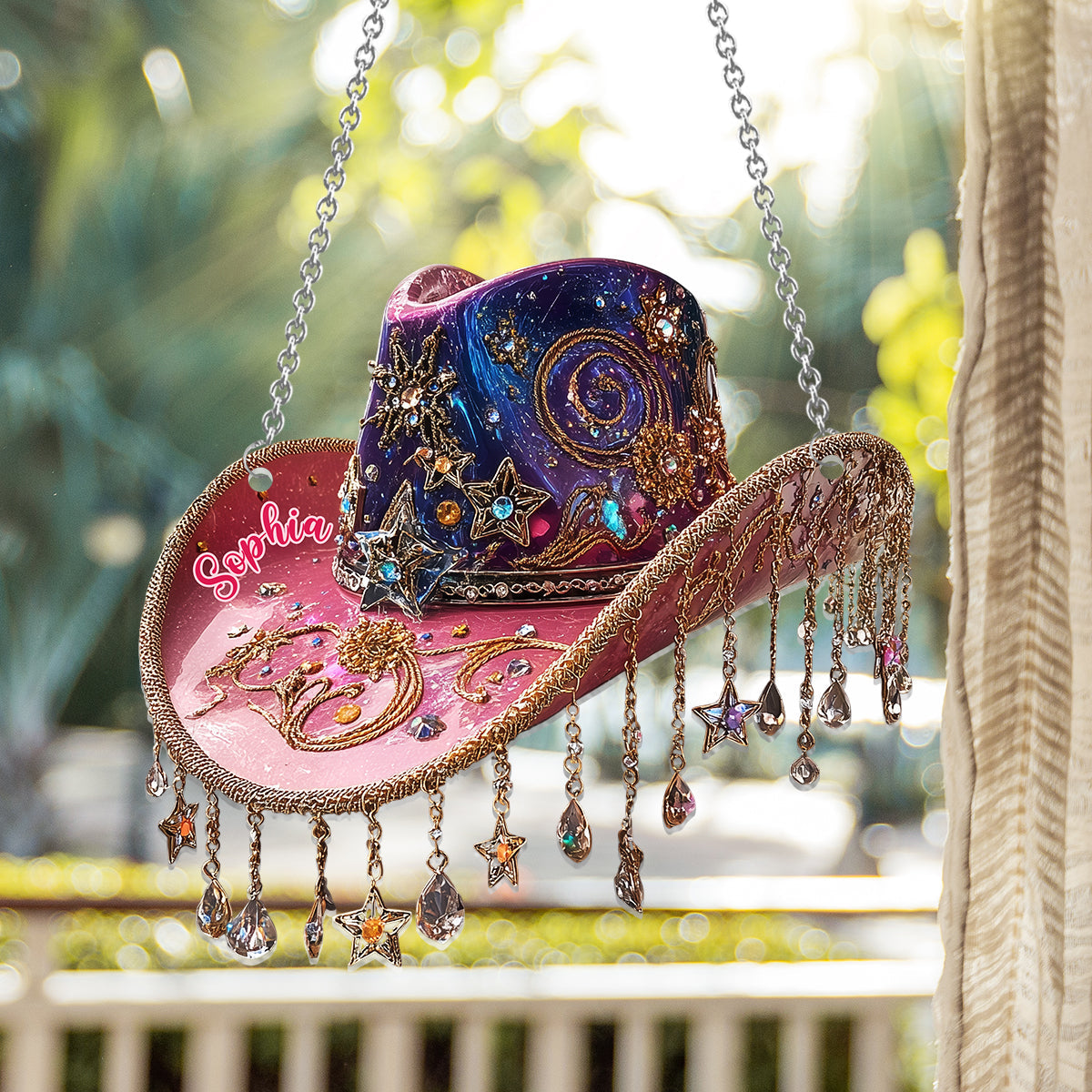 Magnifique chapeau de cowboy - Ornement attrape-soleil personnalisé pour fenêtre, style cowgirl