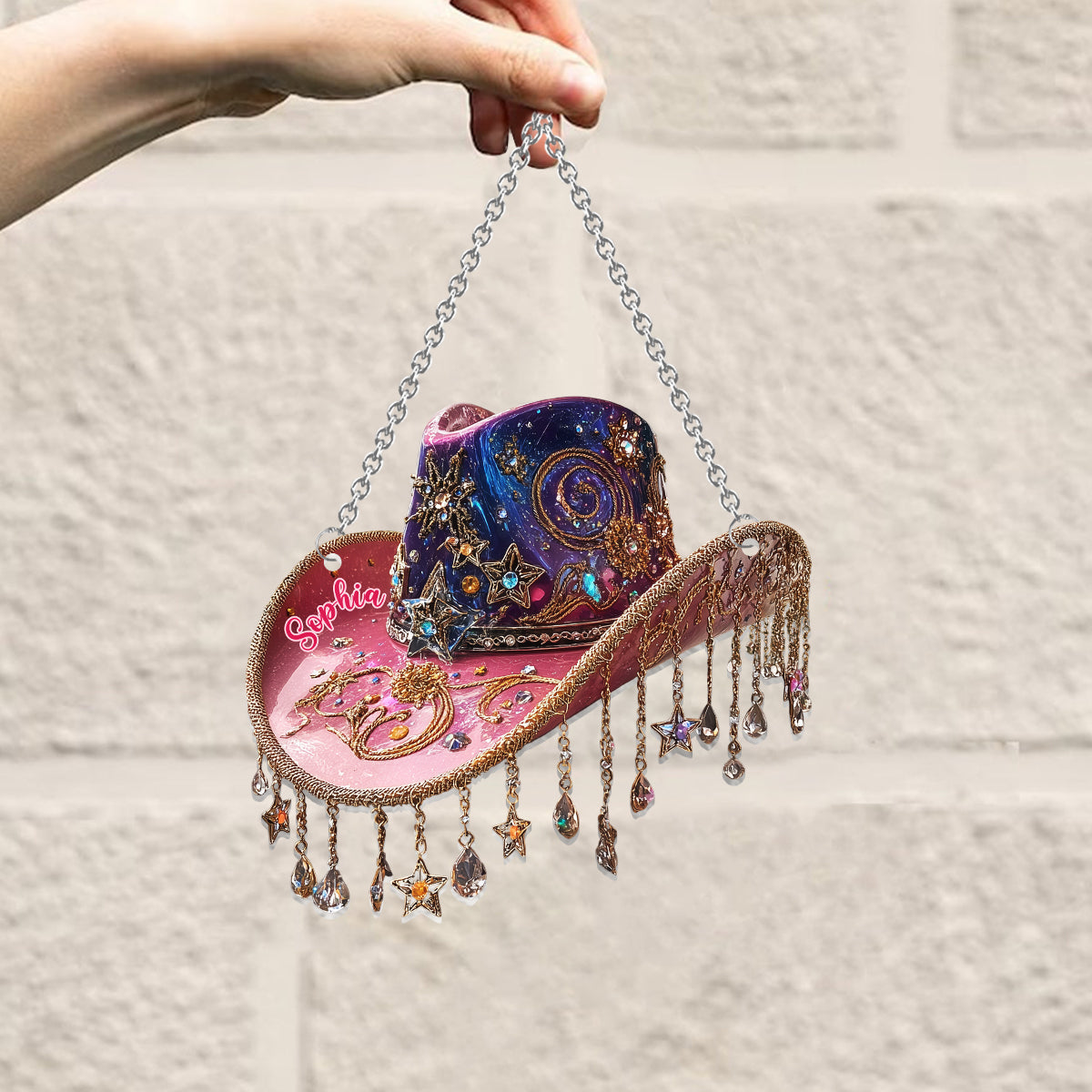 Magnifique chapeau de cowboy - Ornement attrape-soleil personnalisé pour fenêtre, style cowgirl