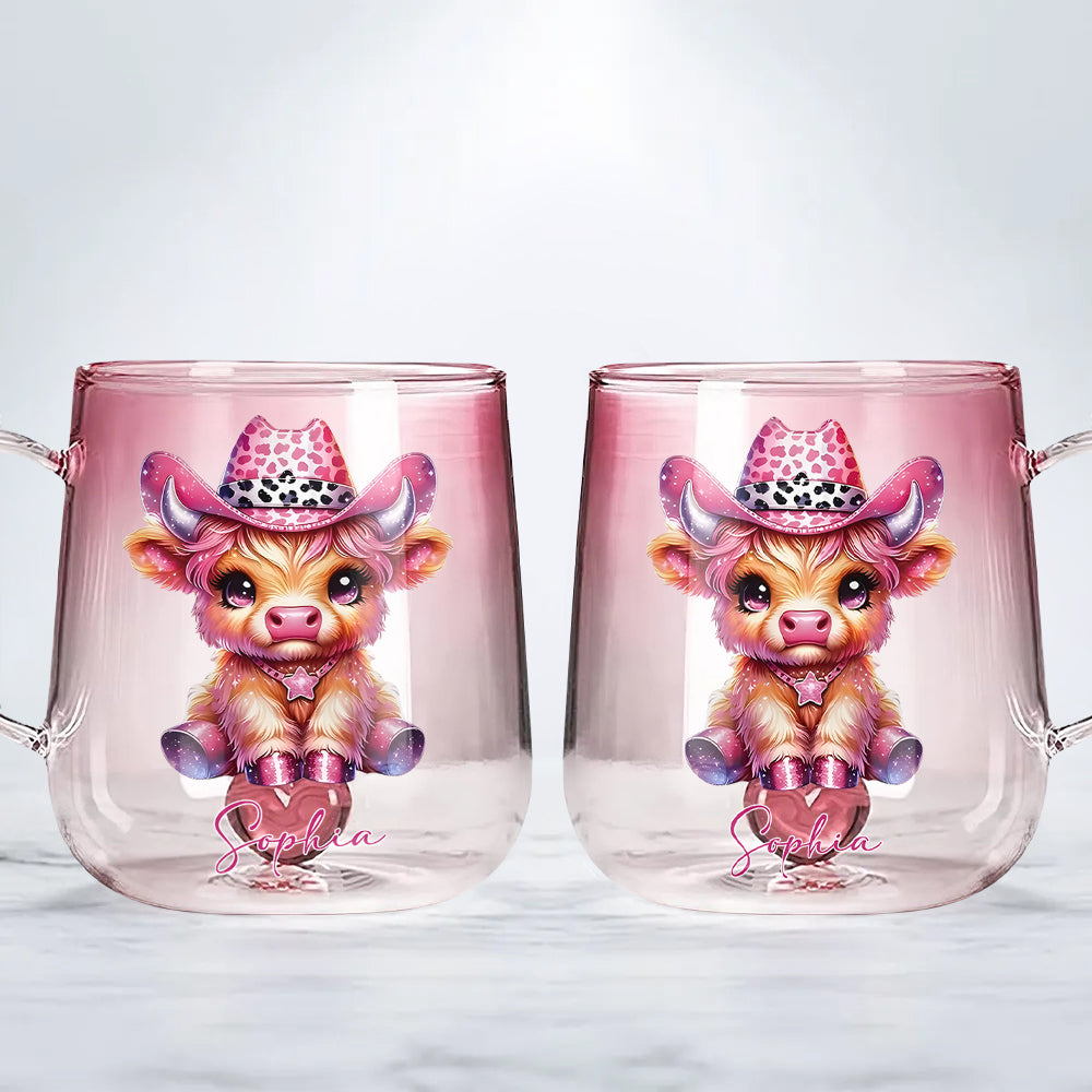 Cute Highland Cow - Personalized Highland Cow Gradient Glass Mug