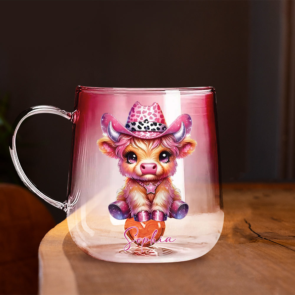 Cute Highland Cow - Personalized Highland Cow Gradient Glass Mug