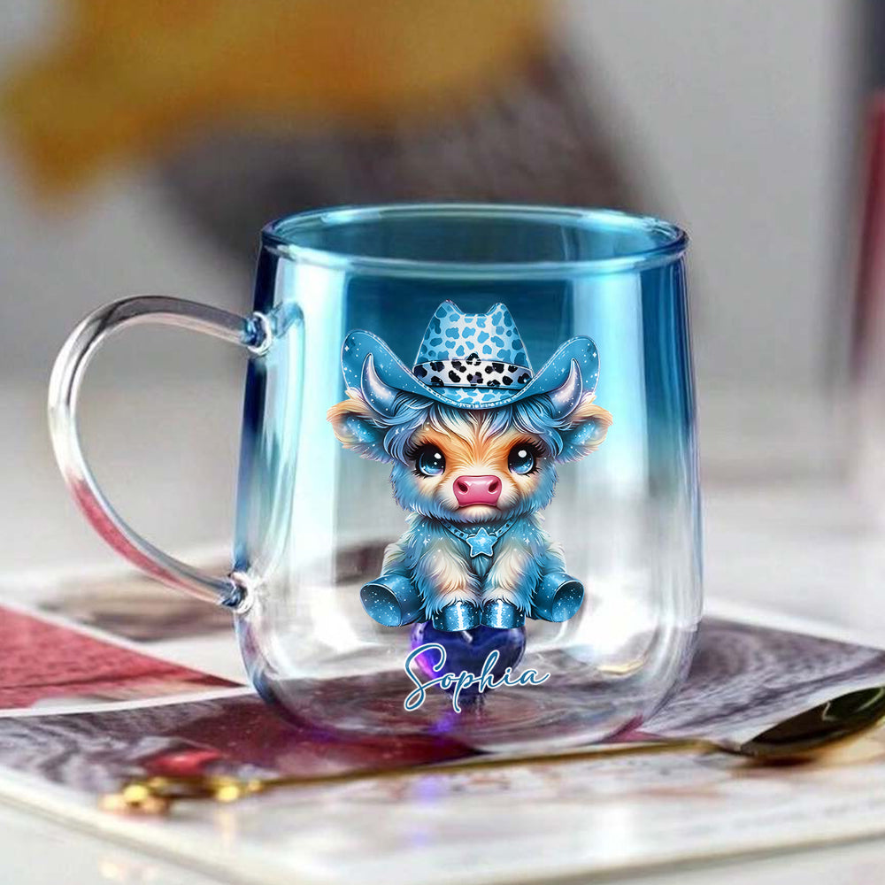 Cute Highland Cow - Personalized Highland Cow Gradient Glass Mug