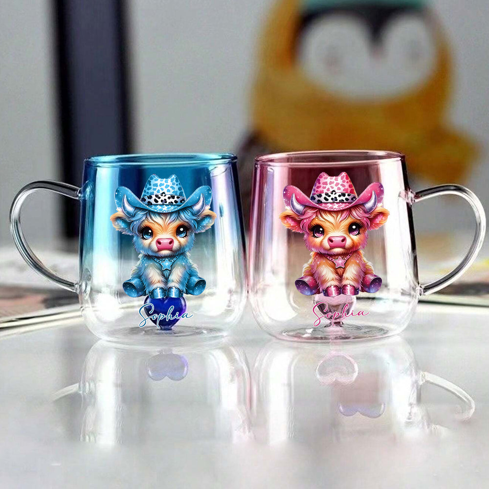 Cute Highland Cow - Personalized Highland Cow Gradient Glass Mug