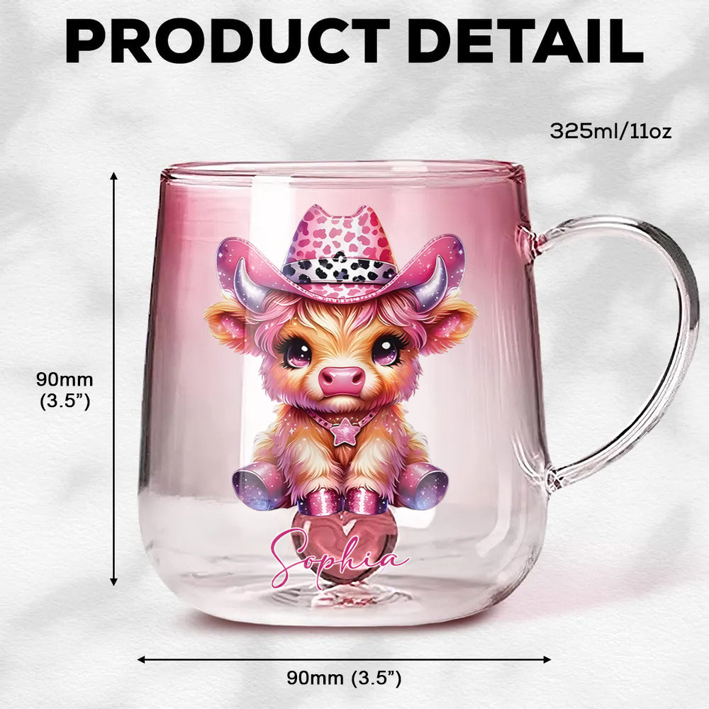 Cute Highland Cow - Personalized Highland Cow Gradient Glass Mug