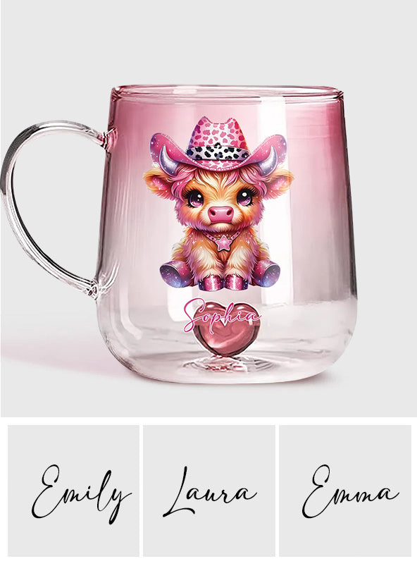 Cute Highland Cow - Personalized Highland Cow Gradient Glass Mug