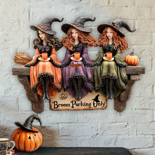 Bloom Parking - Personalized Witch Custom Shaped Wood Sign