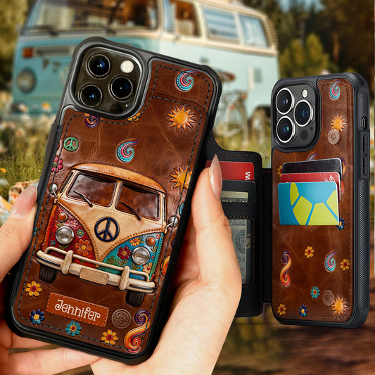 Étui portefeuille pour téléphone à motif floral hippie - Étui de téléphone personnalisé et imprimé avec élégance