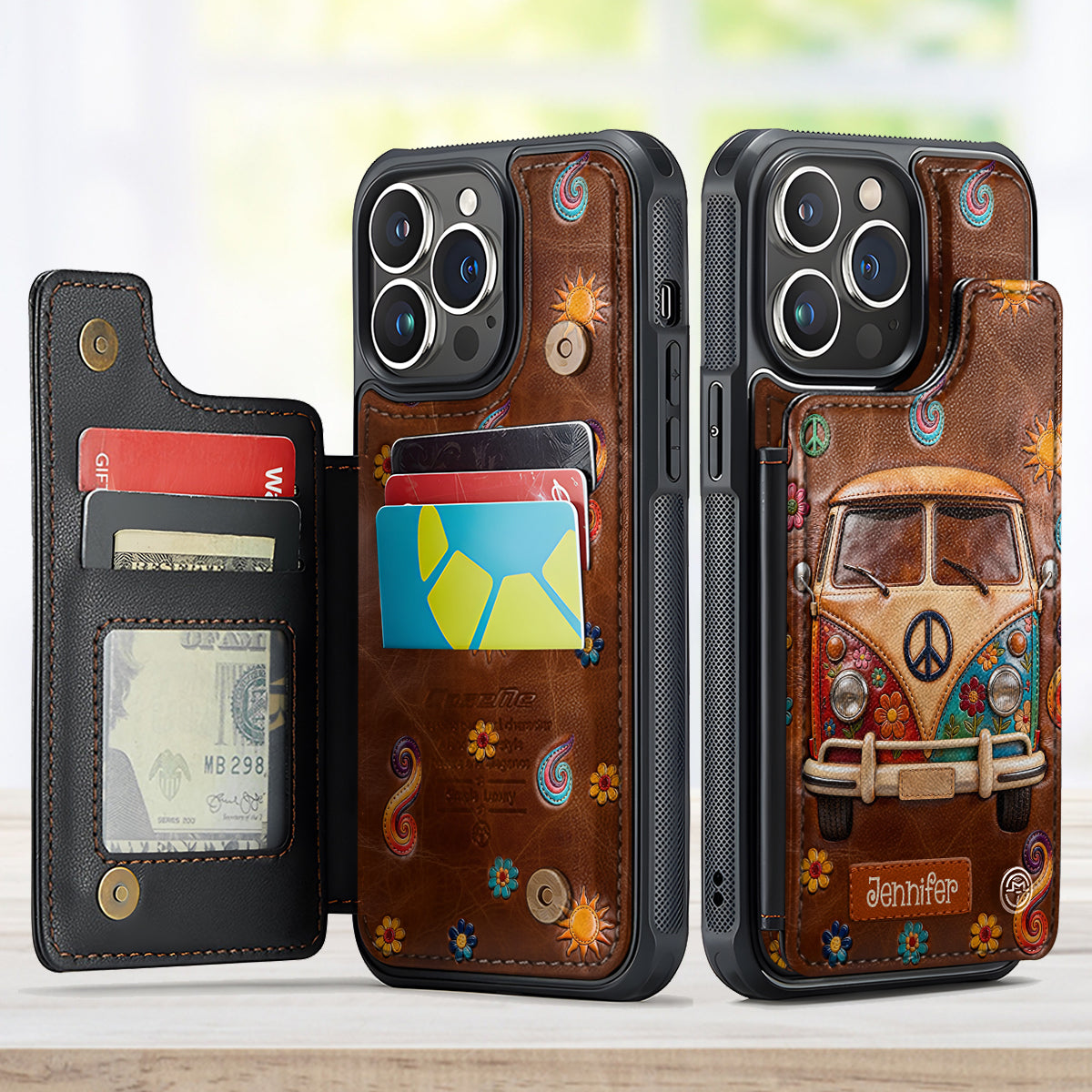 Étui portefeuille pour téléphone à motif floral hippie - Étui de téléphone personnalisé et imprimé avec élégance