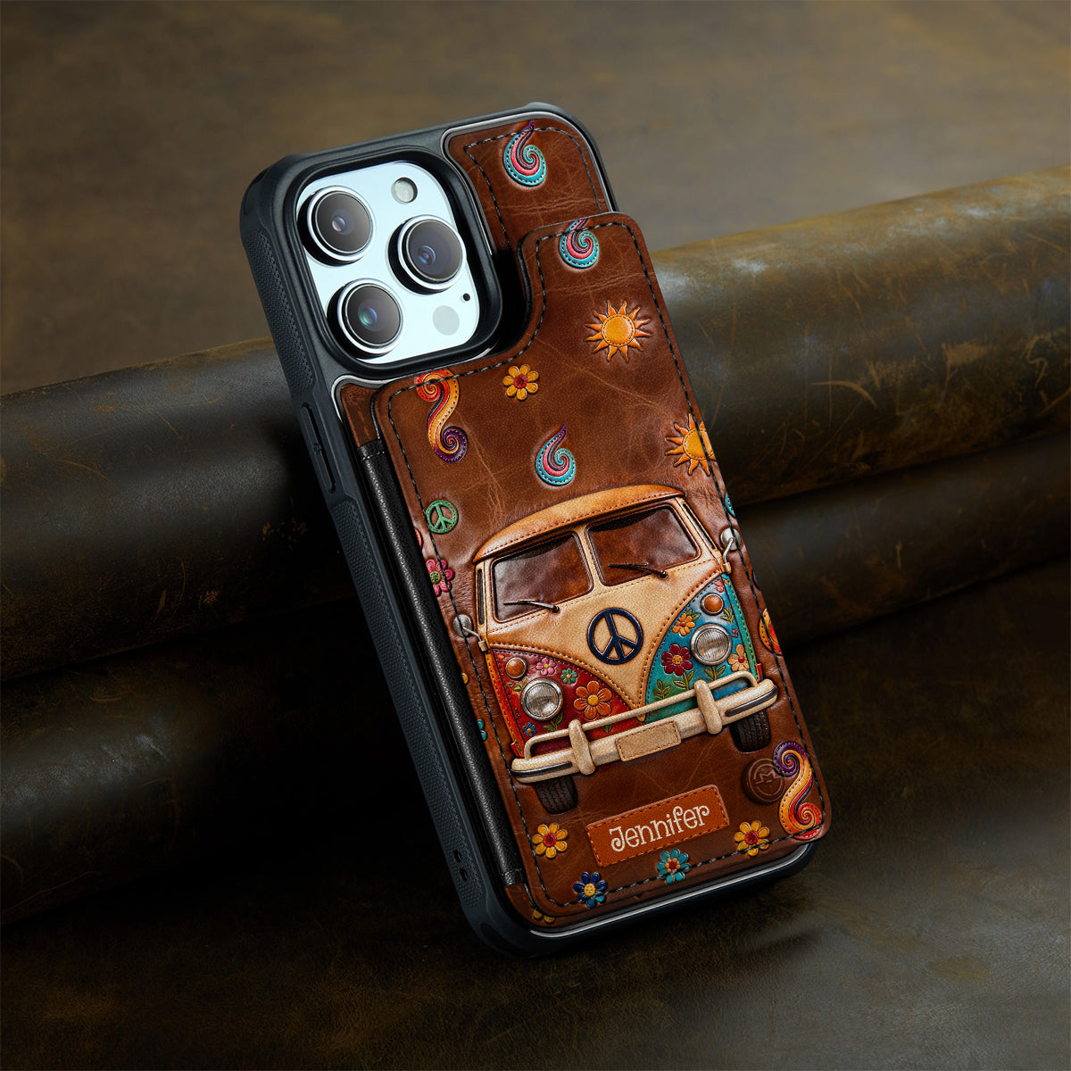 Étui portefeuille pour téléphone à motif floral hippie - Étui de téléphone personnalisé et imprimé avec élégance