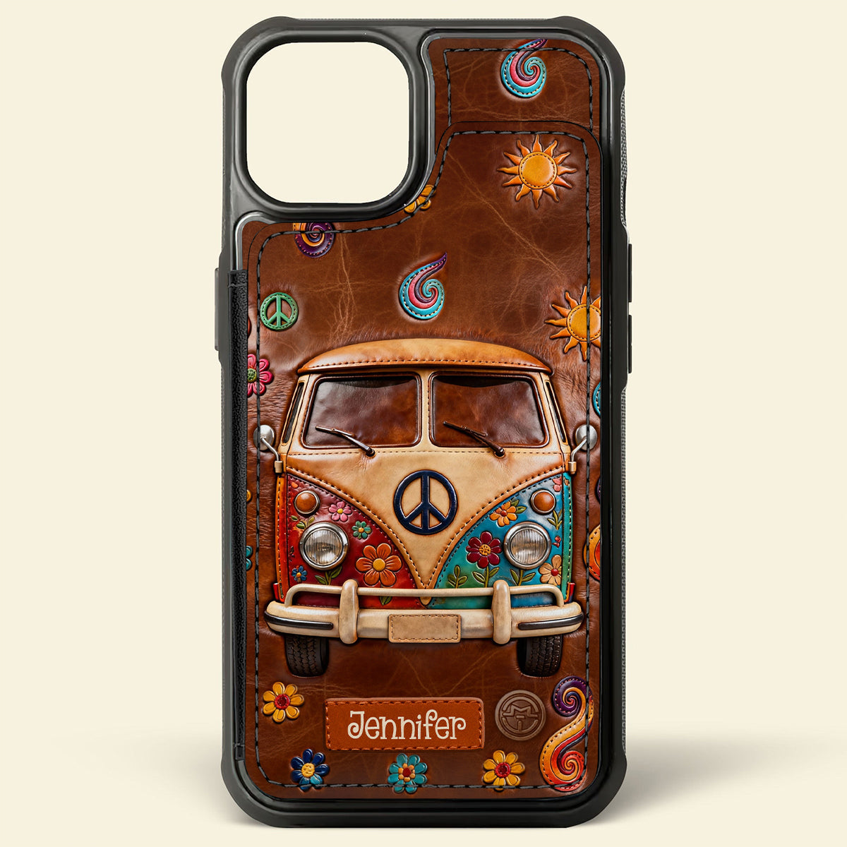 Étui portefeuille pour téléphone à motif floral hippie - Étui de téléphone personnalisé et imprimé avec élégance