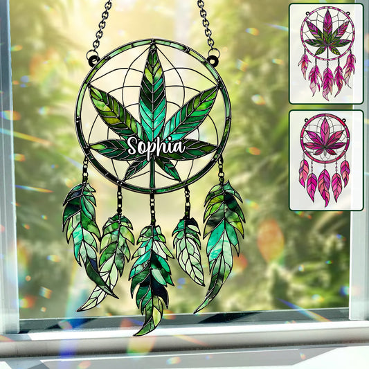 Magnifiques décorations de fenêtre personnalisées en forme de marijuana - Attrape-soleil 