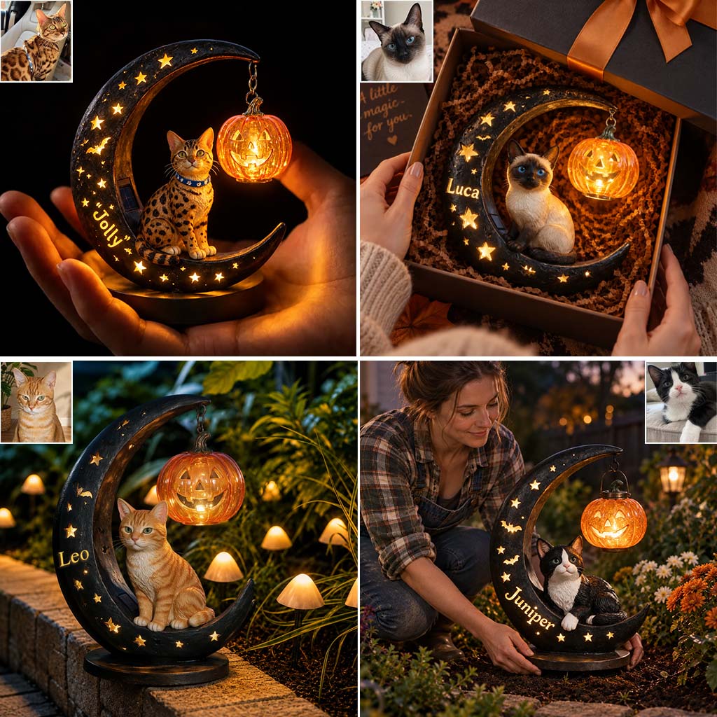 Chat d'Halloween - Lampe solaire acrylique personnalisée