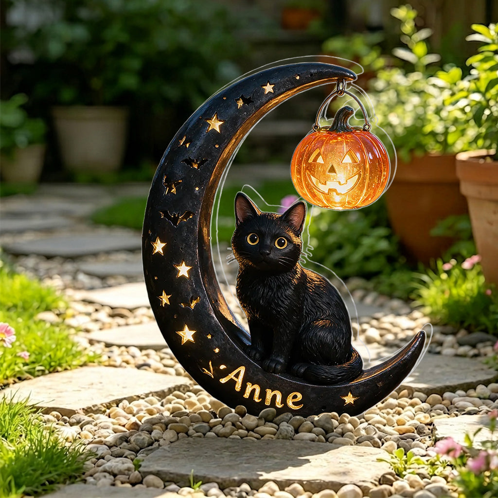 Chat d'Halloween - Lampe solaire acrylique personnalisée