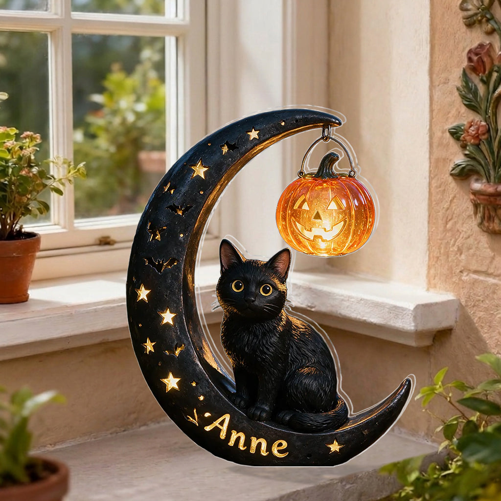 Chat d'Halloween - Lampe solaire acrylique personnalisée