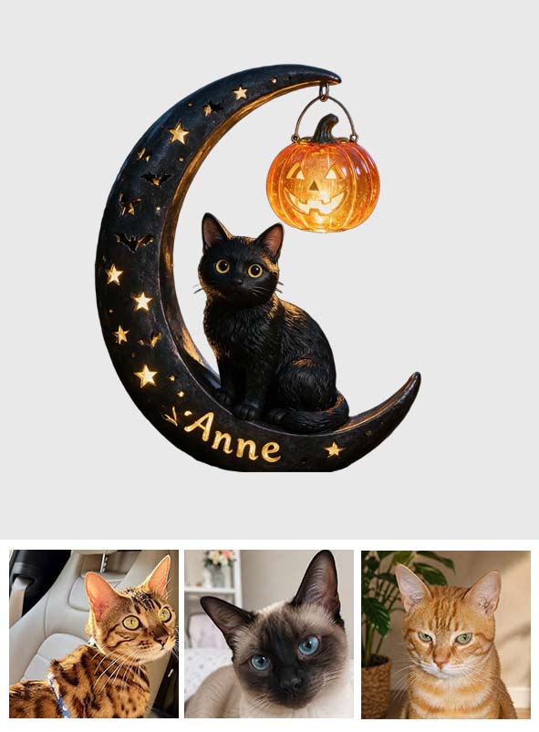 Chat d'Halloween - Lampe solaire acrylique personnalisée
