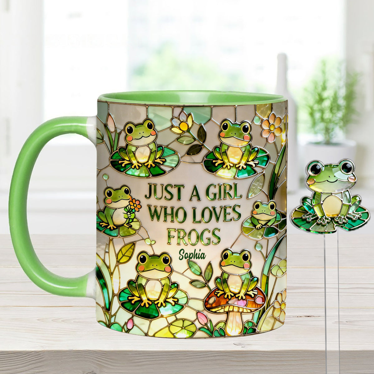 Juste une fille qui aime les grenouilles - Mug personnalisé avec agitateurs en acrylique « Grenouille »