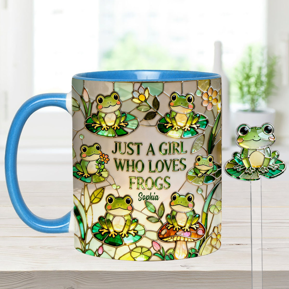 Juste une fille qui aime les grenouilles - Mug personnalisé avec agitateurs en acrylique « Grenouille »