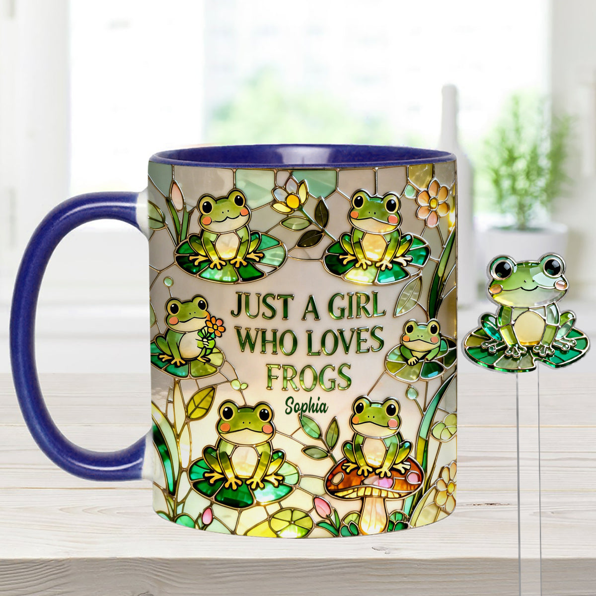 Juste une fille qui aime les grenouilles - Mug personnalisé avec agitateurs en acrylique « Grenouille »