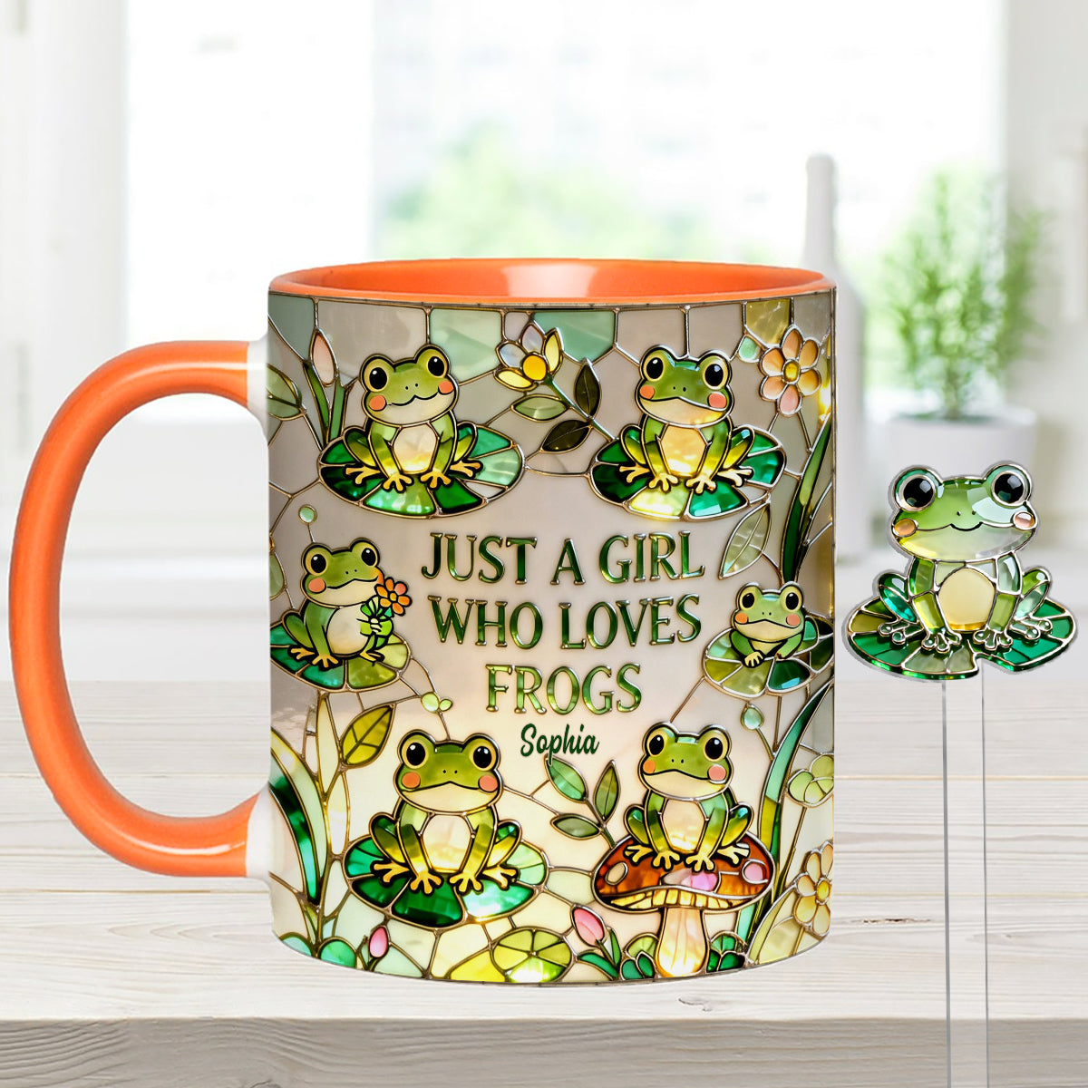 Juste une fille qui aime les grenouilles - Mug personnalisé avec agitateurs en acrylique « Grenouille »