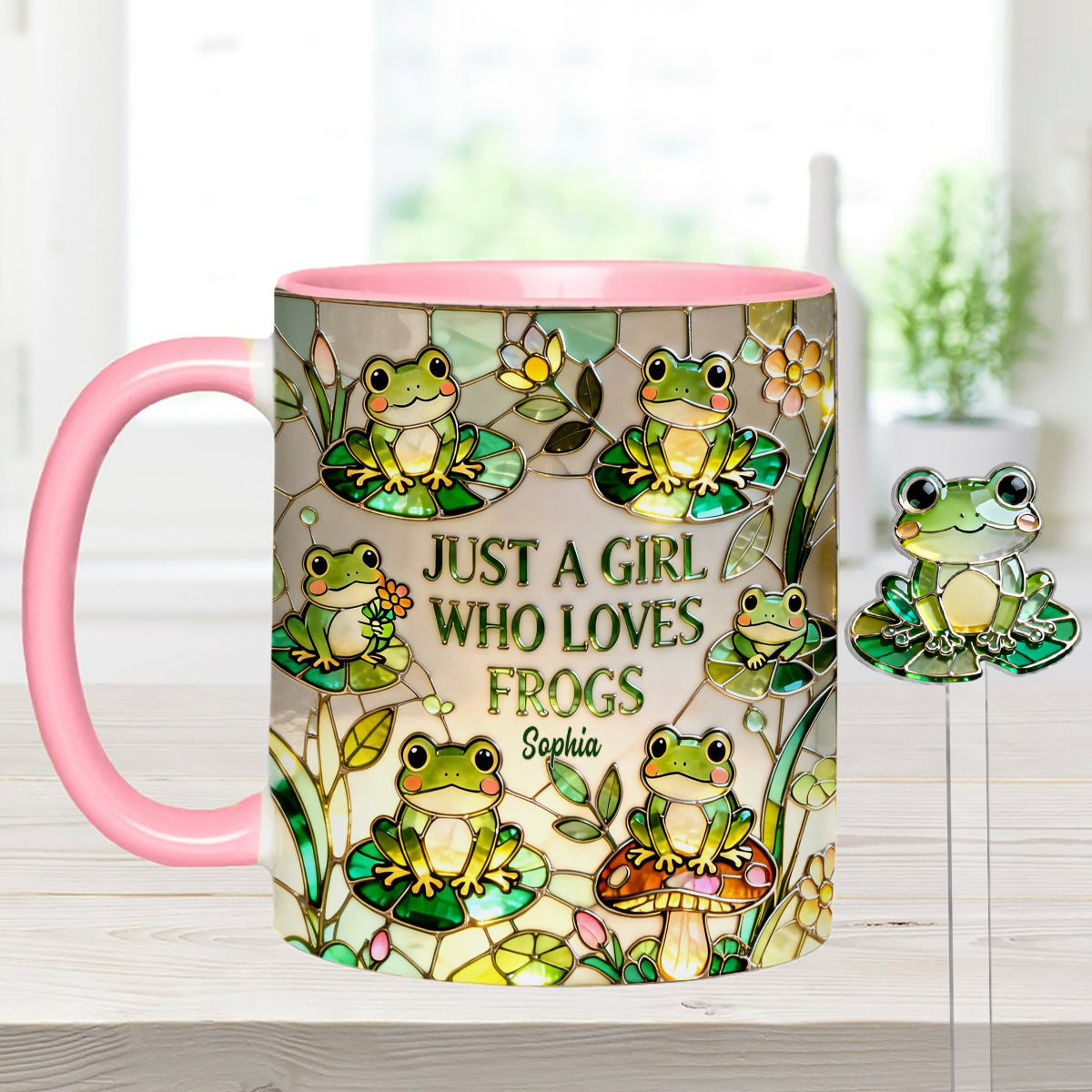 Juste une fille qui aime les grenouilles - Mug personnalisé avec agitateurs en acrylique « Grenouille »
