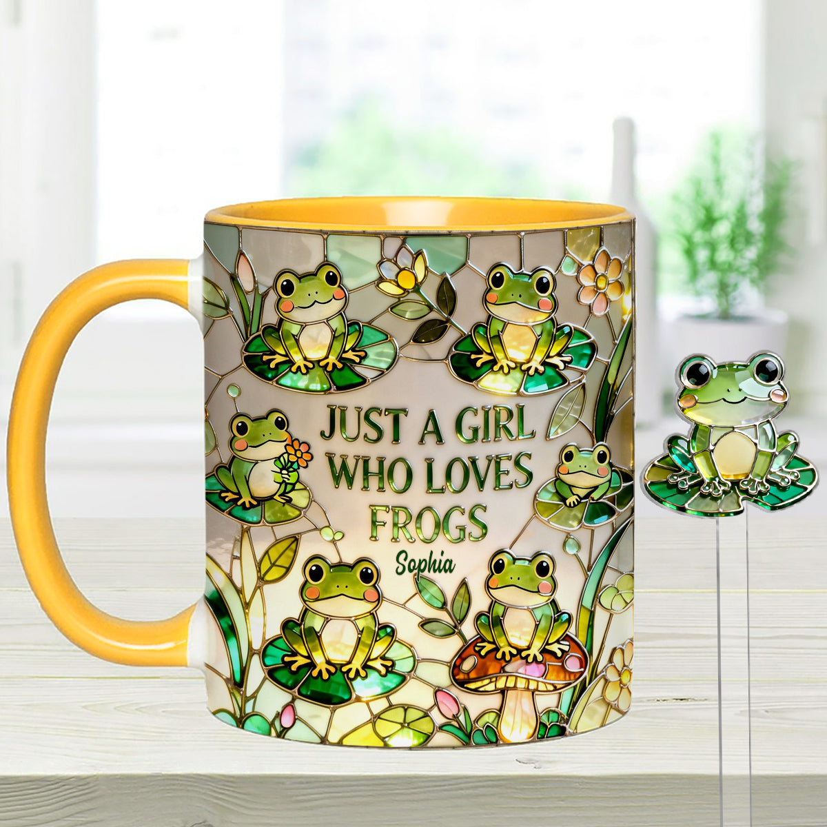 Juste une fille qui aime les grenouilles - Mug personnalisé avec agitateurs en acrylique « Grenouille »