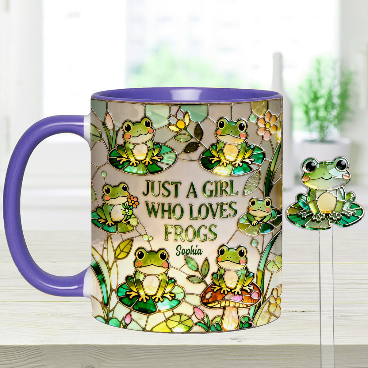 Juste une fille qui aime les grenouilles - Mug personnalisé avec agitateurs en acrylique « Grenouille »