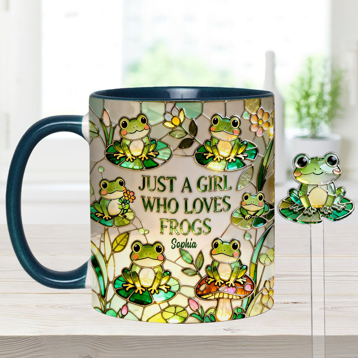 Juste une fille qui aime les grenouilles - Mug personnalisé avec agitateurs en acrylique « Grenouille »